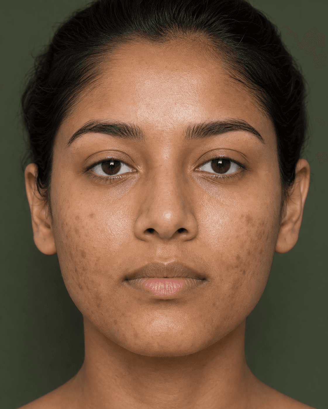 Mujer con marcas visibles después de un brote, visualización inicial