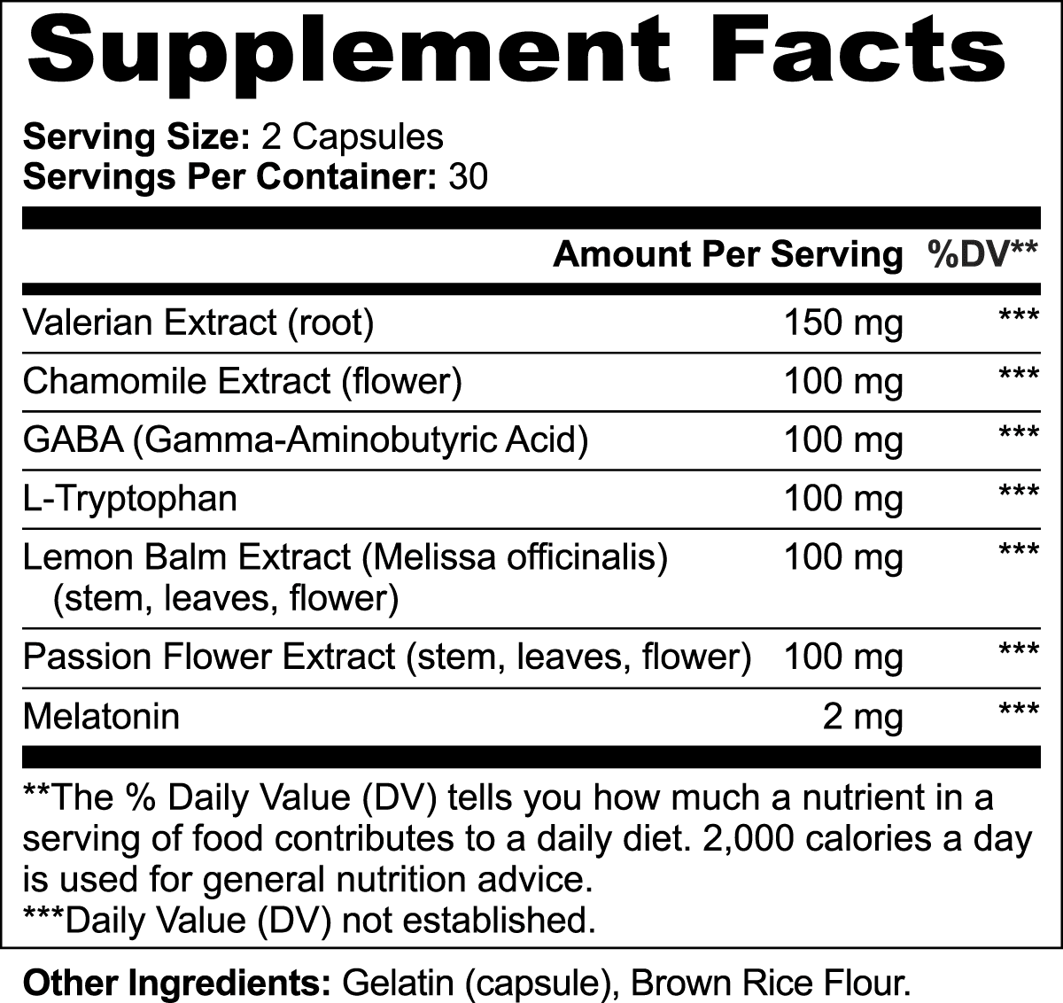 Datos del suplemento — Fórmula para el sueño