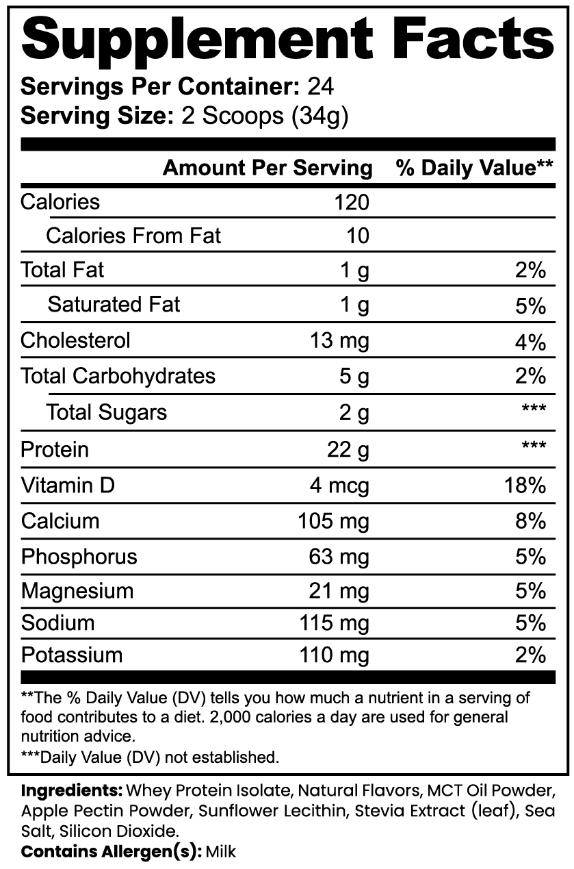 Datos del suplemento — Aislado avanzado de proteína de suero 100% (vainilla)